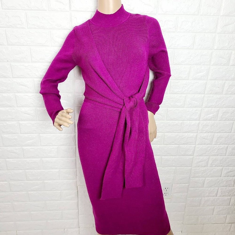 Fuschia Midi front tie sweater dress